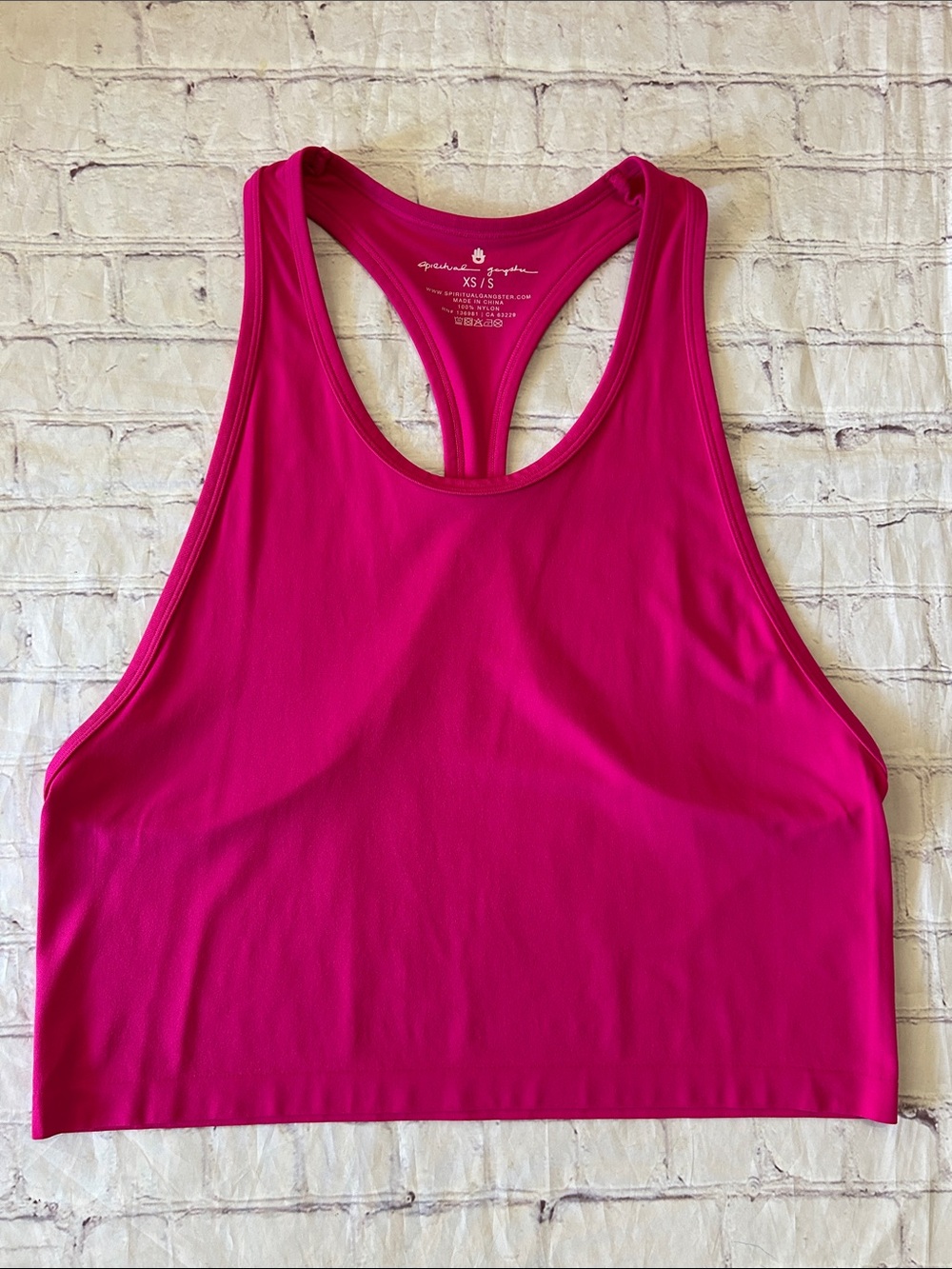 Spiritual Gangster Hot Pink Oversized Muscle Tank XS/S Solid Workout Top
